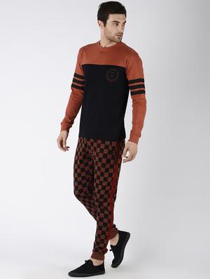 brown color block cut & sew t-shirt - 16401523 - Standard Image - 4