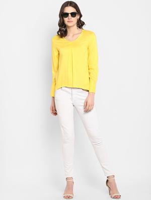 v-neck pleat detail high low top - 16404131 - Standard Image - 4