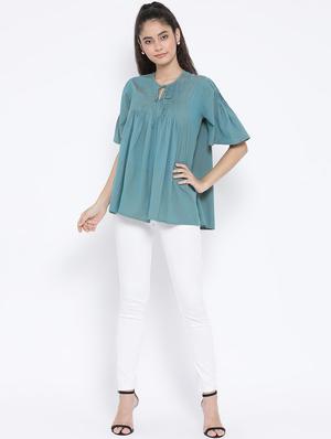 pin-tucks lace detail gathered top - 16406966 - Standard Image - 4
