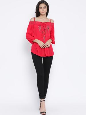 cold shoulder lace detail embroidered top - 16406971 - Standard Image - 4