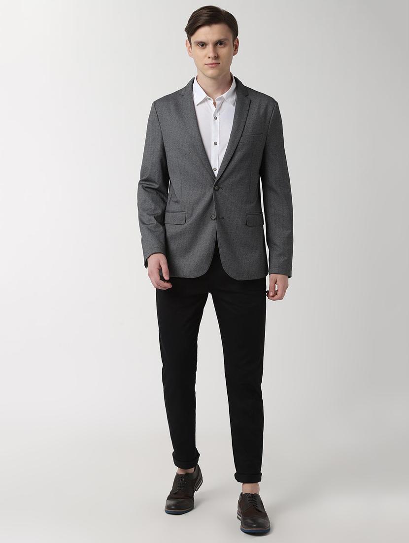 grey solid single breasted formal blazer - 16409180 - Zoom Image - 4