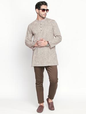 beige self design short kurta - 16416863 - Standard Image - 4