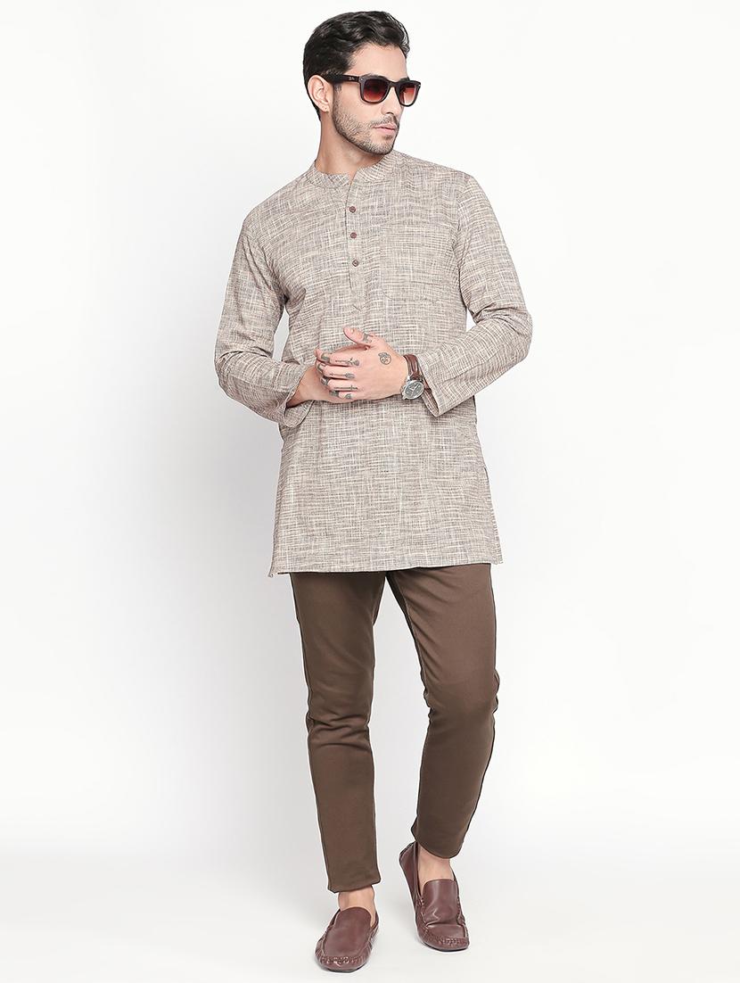 beige self design short kurta - 16416863 - Zoom Image - 4