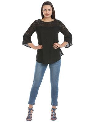 bell sleeved schiffli detail dobby top - 16417512 - Standard Image - 4