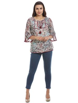 tassel tie up lace detail floral top - 16417515 - Standard Image - 4