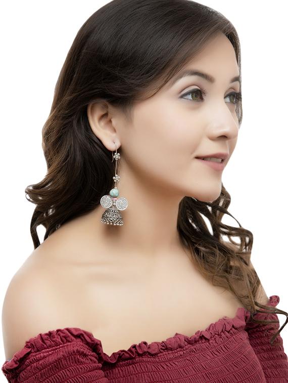 silver brass jhumka earring - 16417623 - Zoom Image - 4