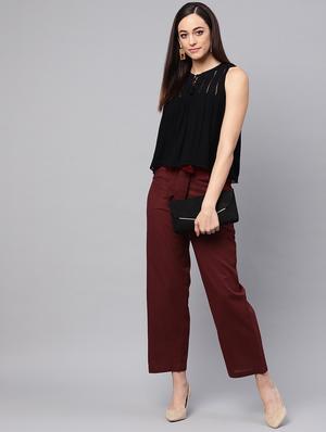 tie up waist solid trouser - 16417975 - Standard Image - 4