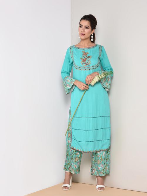 embroidered kurta palazzo set - 16419119 - Very Small Image - 1