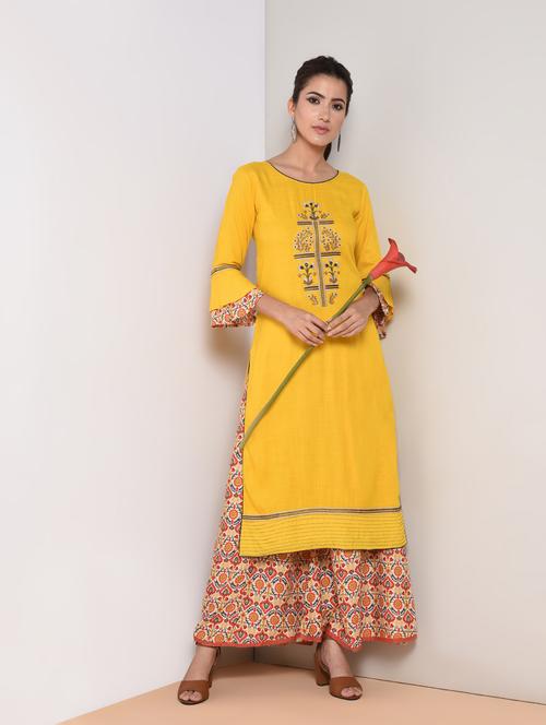 embroidered kurta palazzo set - 16419123 - Standard Image - 1