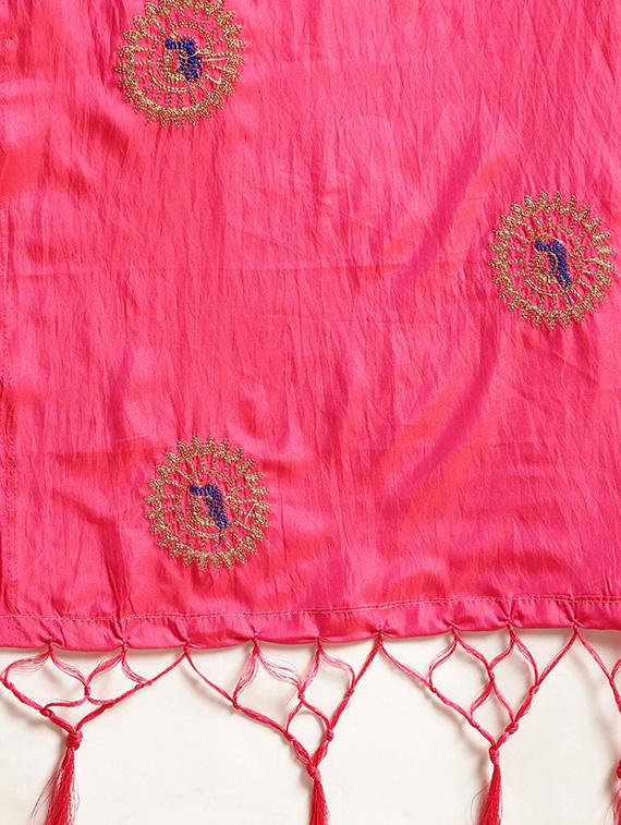 solid embroidered saree with blouse - 16420272 - Zoom Image - 4