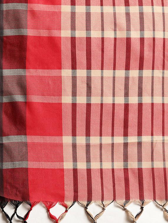 checkered printed saree with blouse - 16420297 - Zoom Image - 4