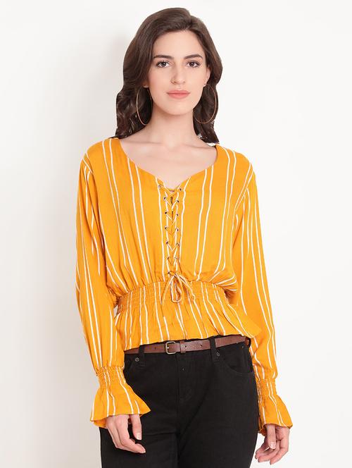 criss-cross tie up striped top - 16420369 - Standard Image - 1