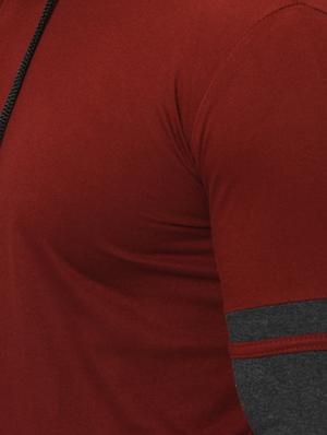 maroon color block hooded t-shirt - 16420724 - Standard Image - 4