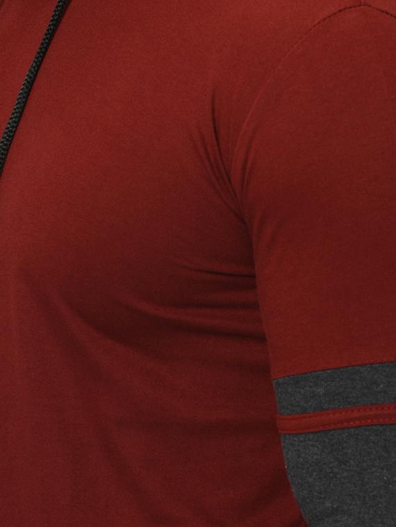 maroon color block hooded t-shirt - 16420724 - Zoom Image - 4