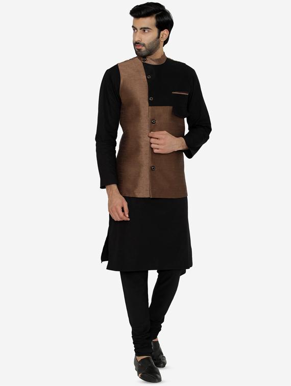 gold silk blend nehru jacket - 16421320 - Zoom Image - 4
