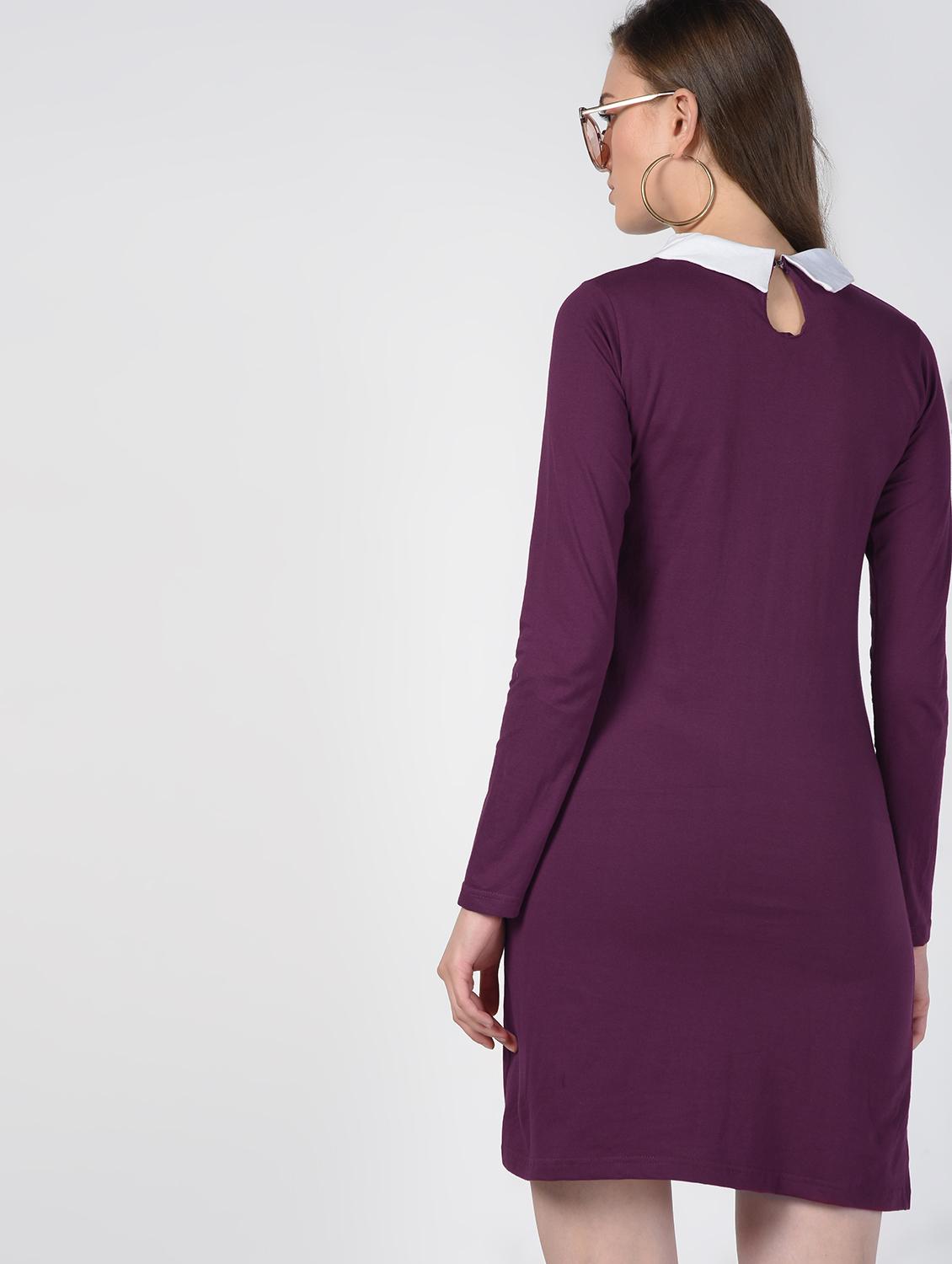contrast collar solid sheath dress - 16422338 - Zoom Image - 4
