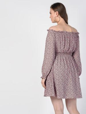 off shoulder smocked floral A-line dress - 16422404 - Standard Image - 4