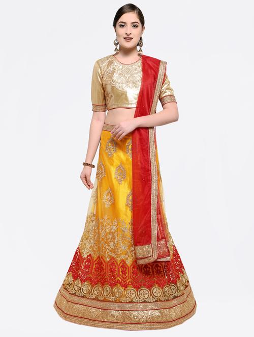 Embroidered contrast lehenga - 16428596 - Standard Image - 1