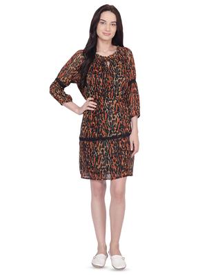 lace inserted animal printed a-line dress - 16430473 - Standard Image - 4