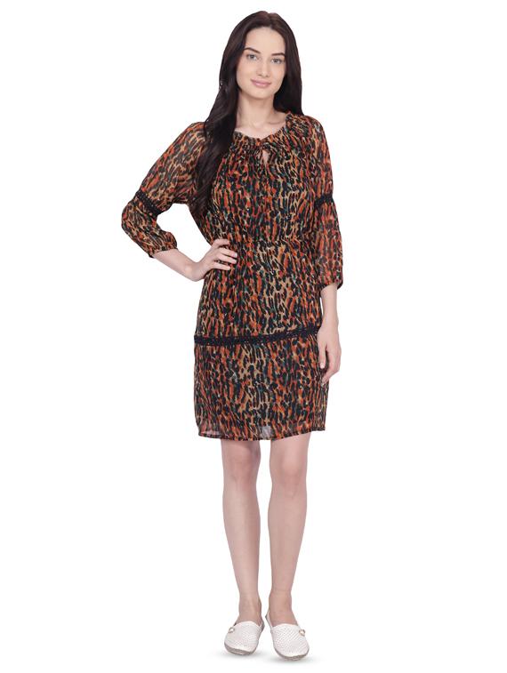lace inserted animal printed a-line dress - 16430473 - Zoom Image - 4