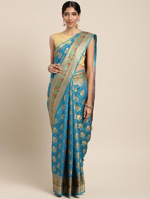 self-design banarasi saree with blouse - 16430696 - Very Small Image - 1