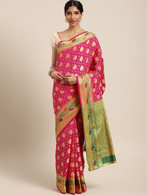 self-design banarasi saree with blouse - 16430697 - Standard Image - 1