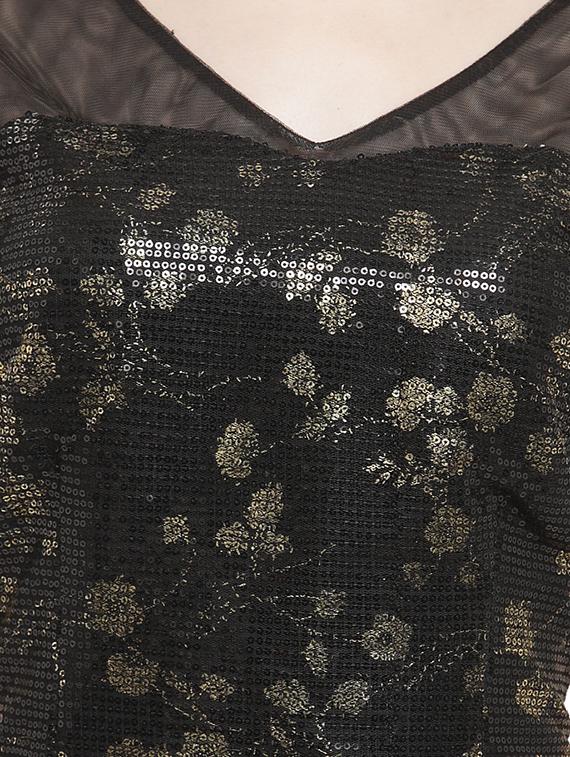 v-neck floral metallic a-line dress - 16430951 - Zoom Image - 4