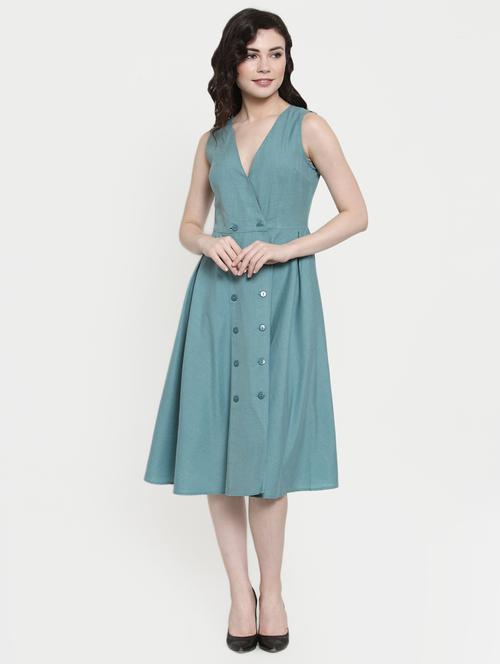 overlap neck button detail a-line dress - 16431835 - Standard Image - 1