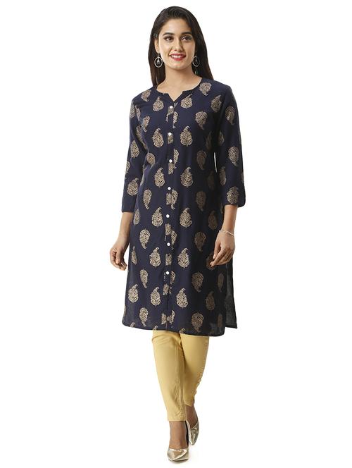 gold foil printed straight kurta - 16432347 - Standard Image - 1