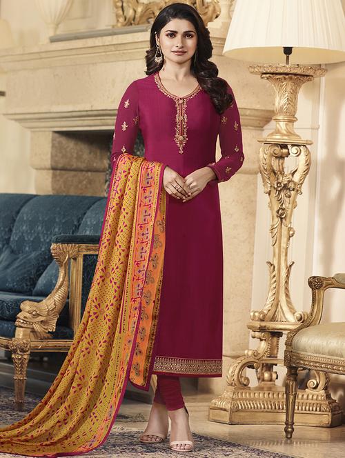 embroidered semi-stitched suit - 16433491 - Standard Image - 1