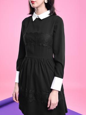 lace detail gathered flare dress - 16433506 - Standard Image - 4
