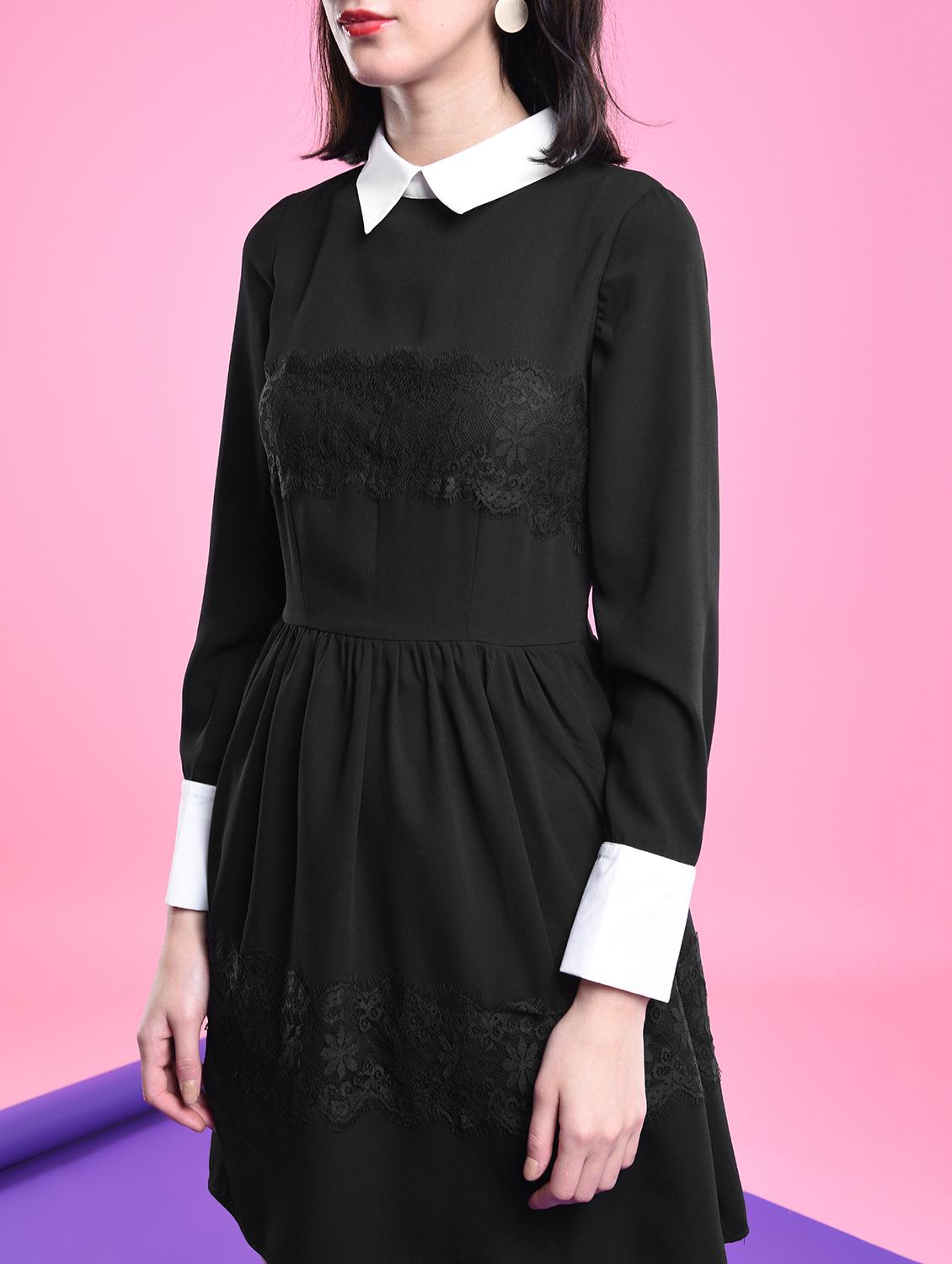 lace detail gathered flare dress - 16433506 - Zoom Image - 4