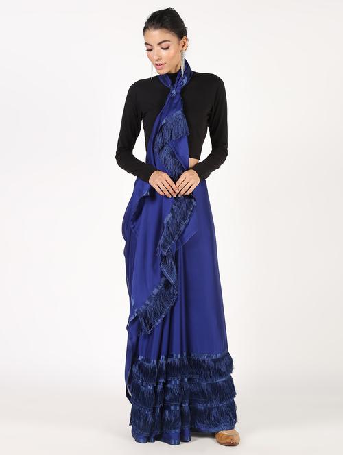 ruffle solid saree with blouse - 16435247 - Standard Image - 1