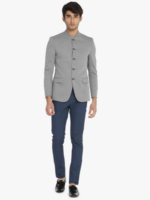 grey solid bandhgala casual blazer - 16436610 - Standard Image - 4