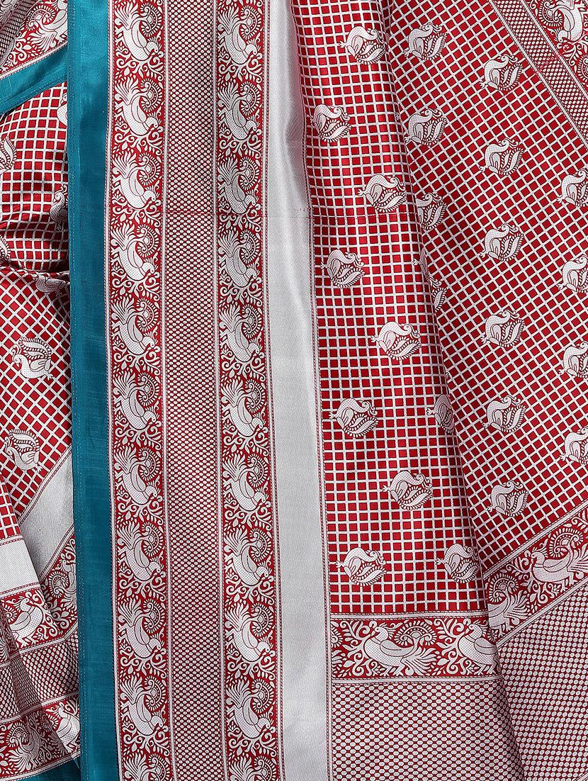 checkered printed bhagalpuri saree with blouse - 16436637 - Zoom Image - 4