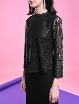 faux leatherette floral lace top - 16436711 - Standard Image - 4