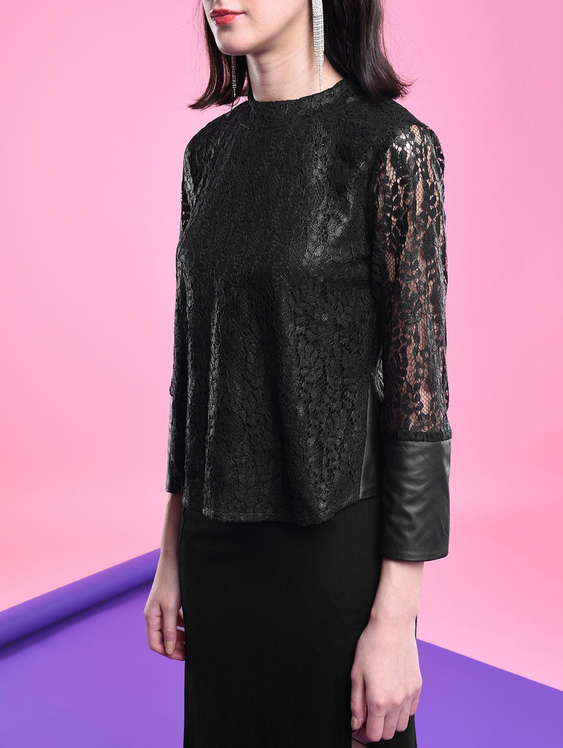 faux leatherette floral lace top - 16436711 - Zoom Image - 4