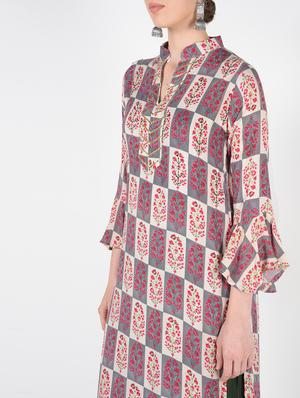 printed bell sleeved straight kurta - 16438484 - Standard Image - 4