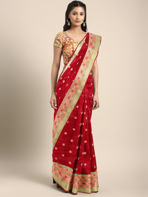 ethnic zari motif woven saree with blouse - 16439108 - Standard Image - 1