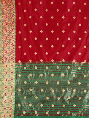 ethnic zari motif woven saree with blouse - 16439108 - Standard Image - 4