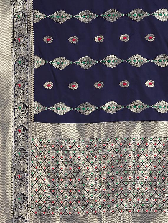 floral zari motif woven saree with blouse - 16439128 - Zoom Image - 4