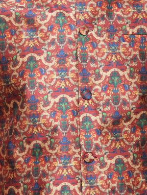 red solid kurta pyjama set with red printed nehru jacket - 16442302 - Standard Image - 4