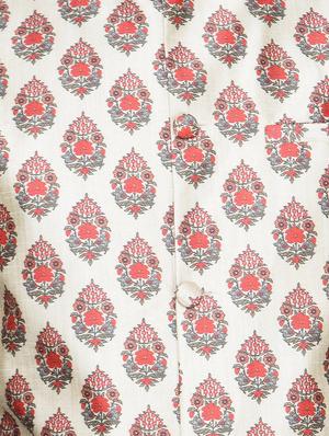 navy blue solid kurta pyjama set with beige printed nehru jacket - 16442317 - Standard Image - 4