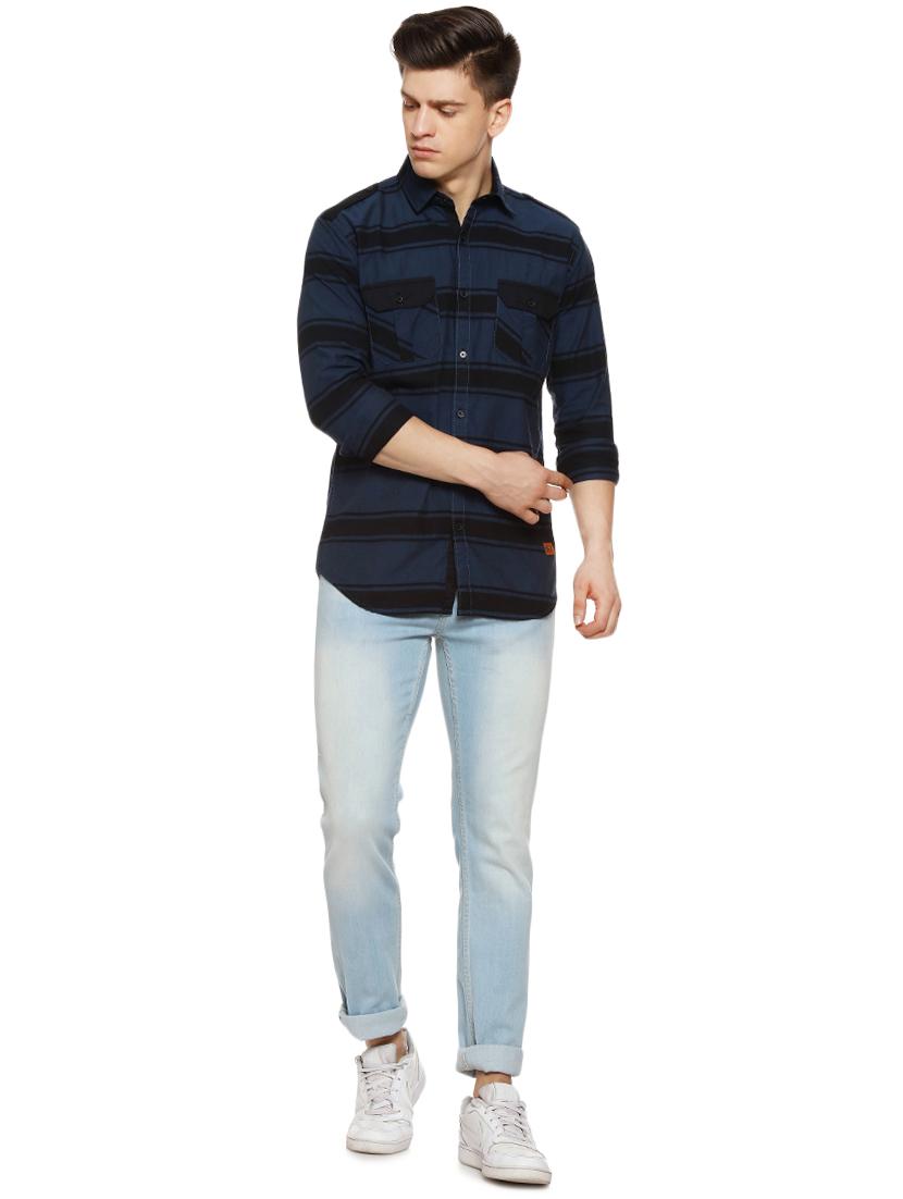 navy blue striped casual shirt - 16442986 - Zoom Image - 4