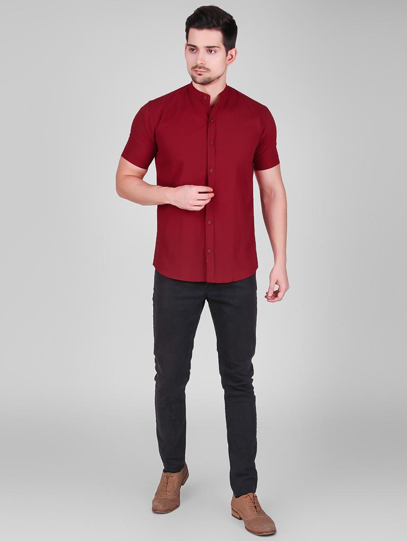 red solid casual shirt - 16443072 - Zoom Image - 4