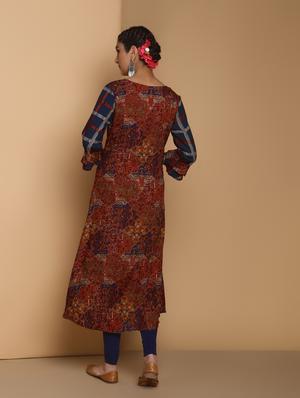 checkered high-low kurta - 16444623 - Standard Image - 4