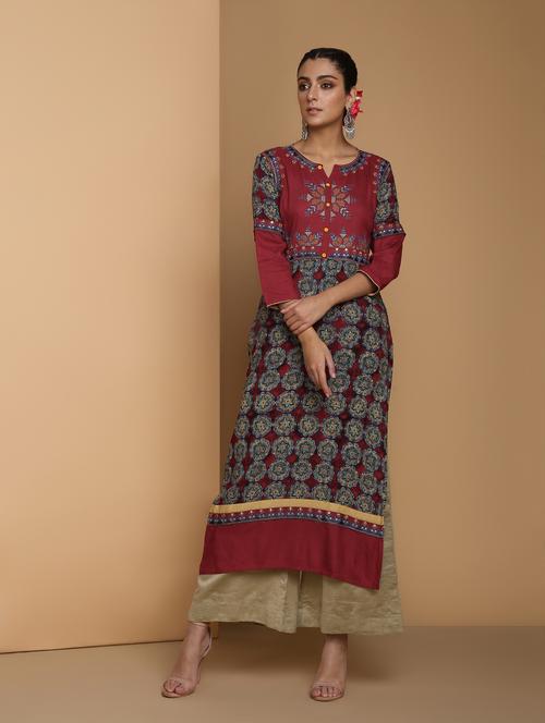 embroidered straight kurta - 16444638 - Standard Image - 1