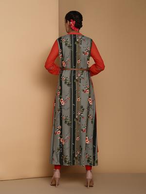 floral printed kurta with jacket - 16444639 - Standard Image - 4