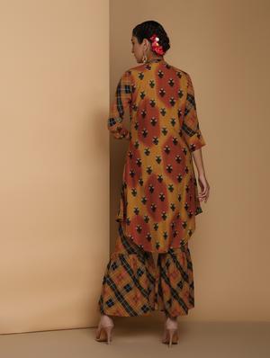 printed layered kurta with sharara set - 16445378 - Standard Image - 4