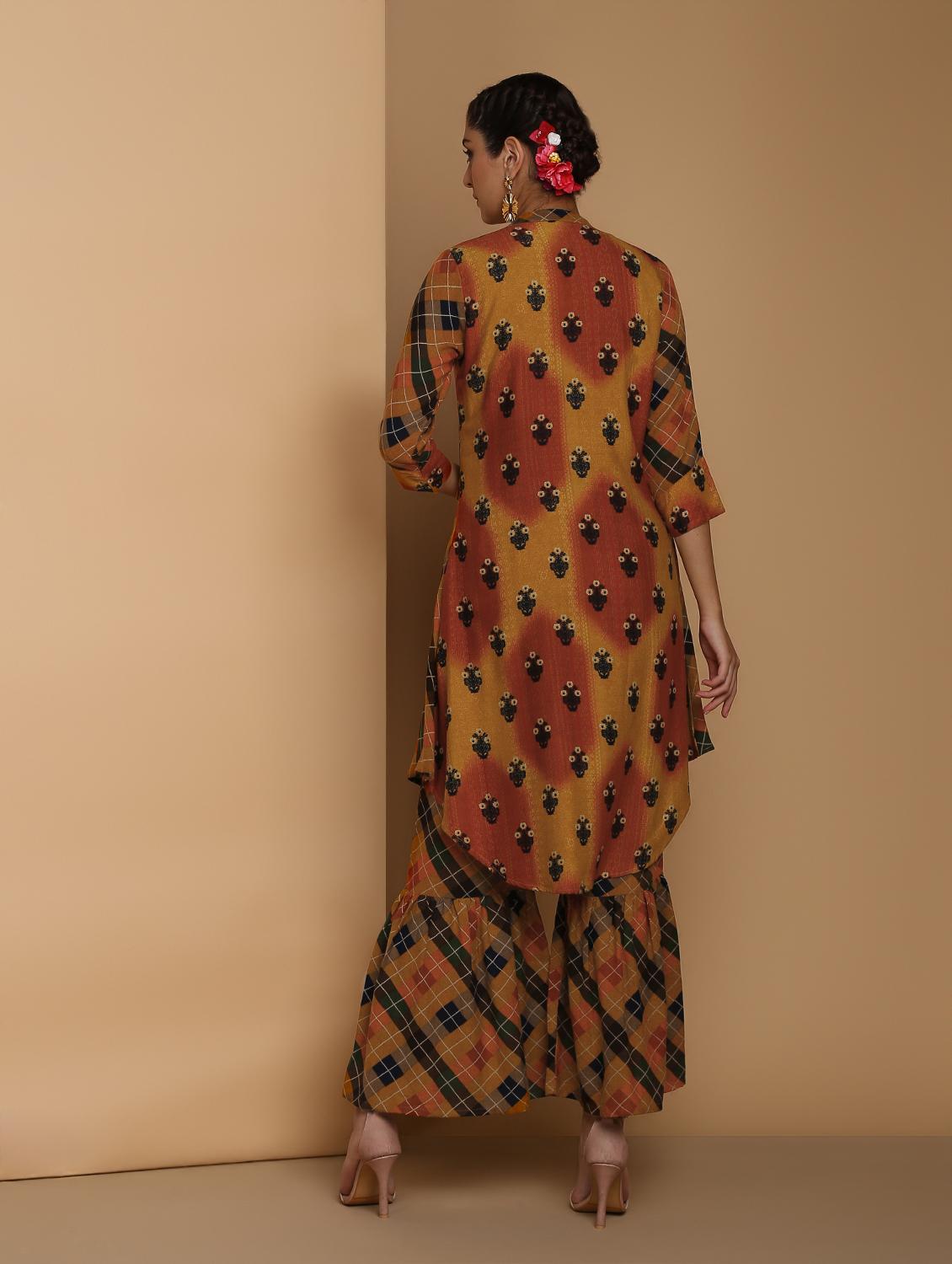 printed layered kurta with sharara set - 16445378 - Zoom Image - 4